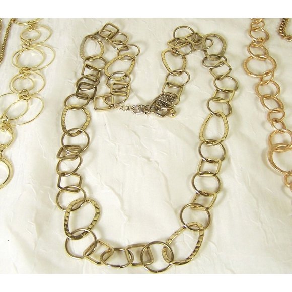 Gold Tone Costume Jewelry Lot Four Long Necklaces Circles and Hoops - Picture 6 of 10